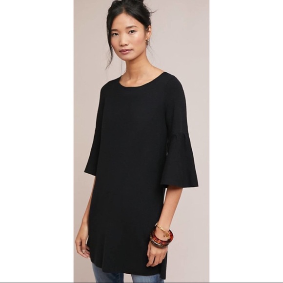 Moth Anthropologie Chester Bell Sleeve Dress, Wool Blend, Black, Size Small - Picture 2 of 8